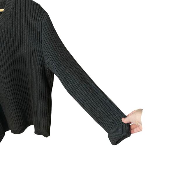 Vintage Eddie Bauer Heavy Rib Knit Cotton Sweater Tall L Gray V-Neck Australia - Picture 3 of 6